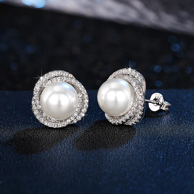 Silver Pearl & Zircon Stud