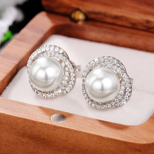 Silver Pearl & Zircon Stud