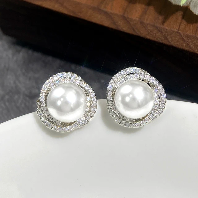 Silver Pearl & Zircon Stud