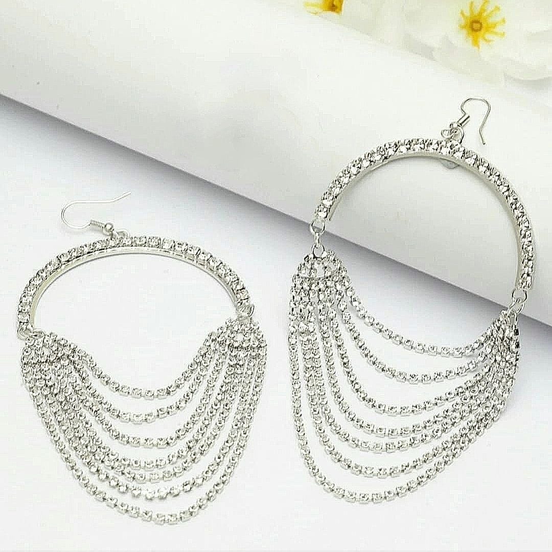 European Long Drop Diamond Tassel Earrings