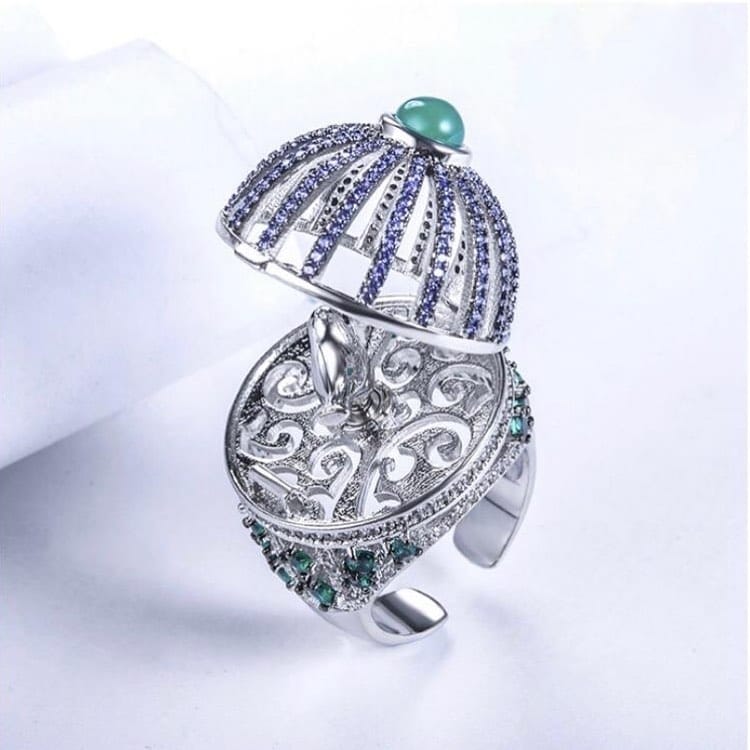 Dubai Special Luxury Moveable Bird Cage Zircon Ring