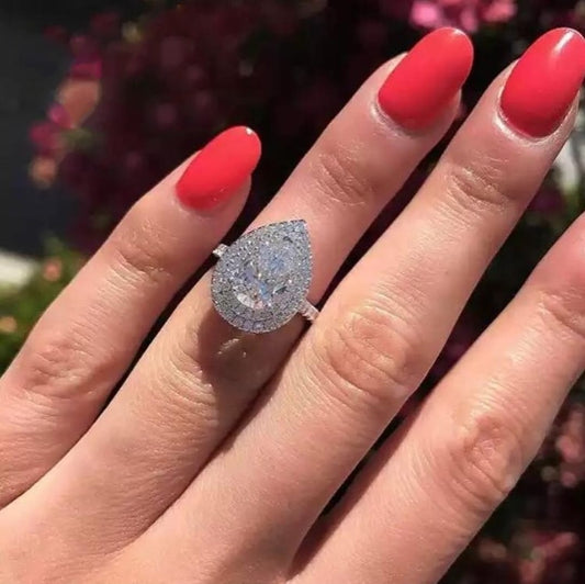 Water Drop Zircon Diamond Silver Ring