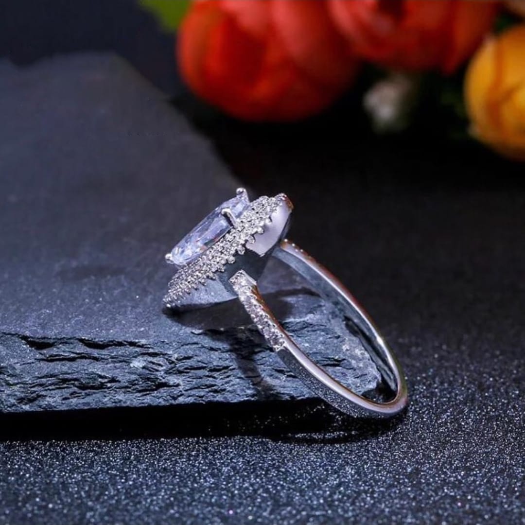 Water Drop Zircon Diamond Silver Ring