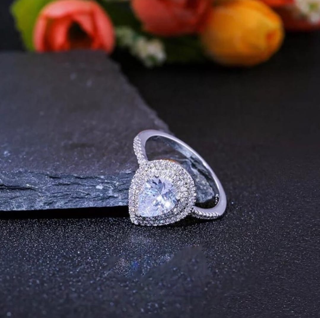 Water Drop Zircon Diamond Silver Ring