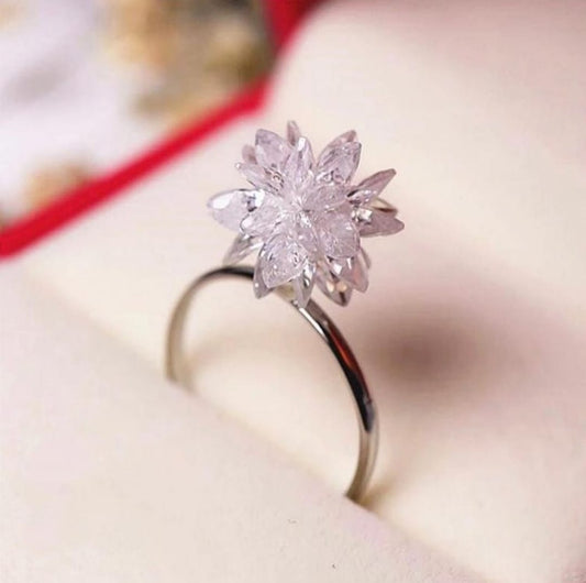 Luxury Korean Flower Snowflake Zircon Ring