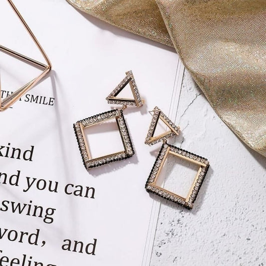 Geometric Drop Earrings with Rhinestone Accents