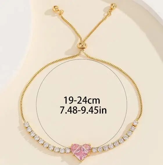 Gold-Plated Pink 3-in-1 Spliced Heart Zircon Bracelet