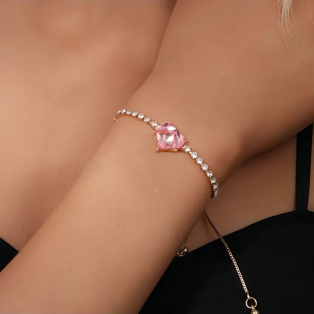 Gold-Plated Pink 3-in-1 Spliced Heart Zircon Bracelet