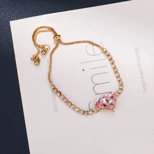 Gold-Plated Pink 3-in-1 Spliced Heart Zircon Bracelet