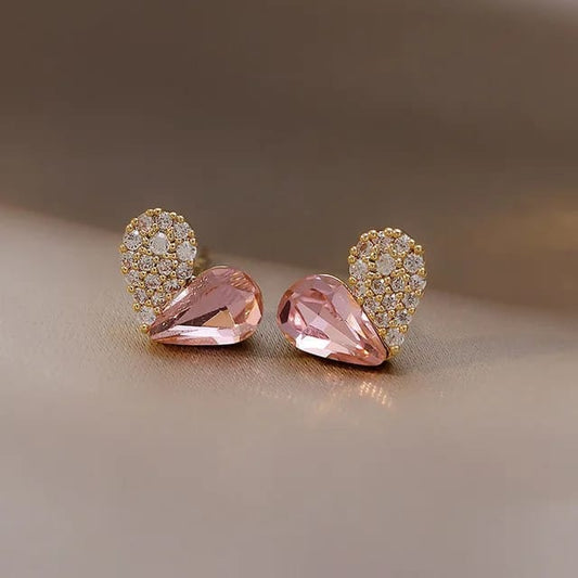 Pink Diamond Love 925 Silver Needle Studs