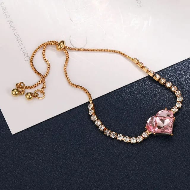 Gold-Plated Pink 3-in-1 Spliced Heart Zircon Bracelet