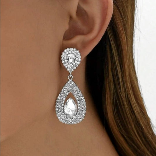 Trendy Long Water Drop Rhinestone & Zircon Diamond Earrings