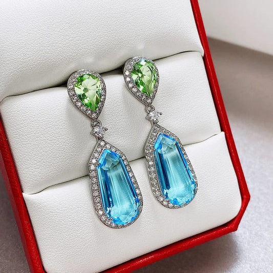 Sea Blue & Green Zircon Earrings