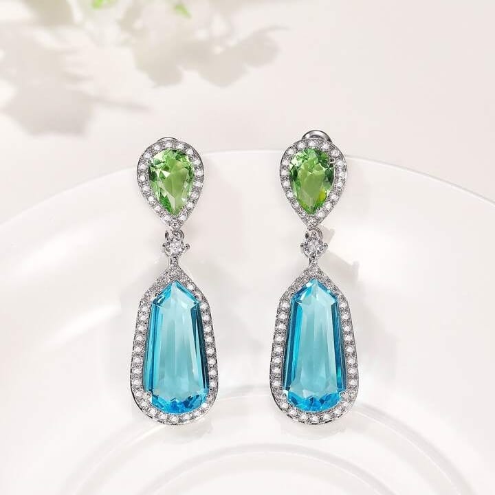 Sea Blue & Green Zircon Earrings