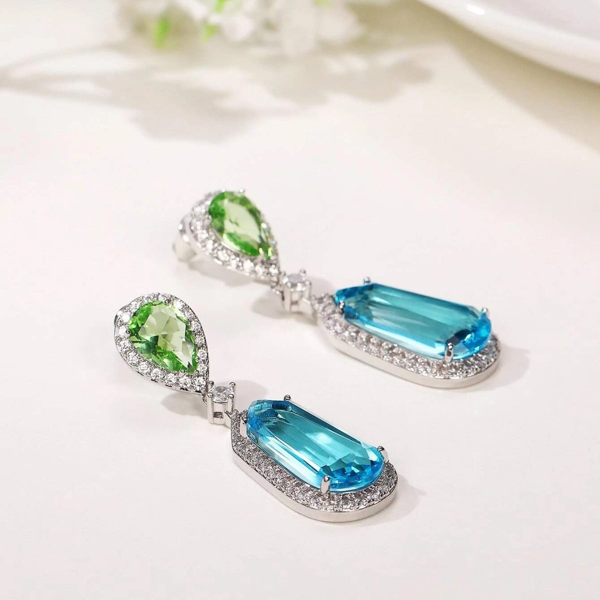 Sea Blue & Green Zircon Earrings