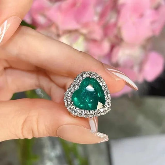 Elegant Heart-Shaped Green Zircon Cluster Ring