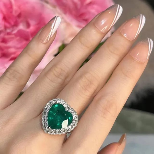 Elegant Heart-Shaped Green Zircon Cluster Ring