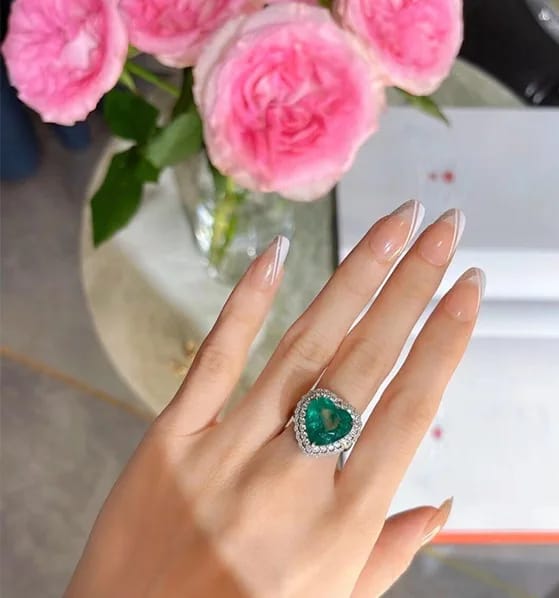 Elegant Heart-Shaped Green Zircon Cluster Ring