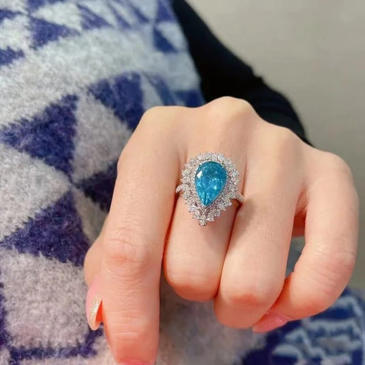 Blue Zircon Flower Cluster Ring