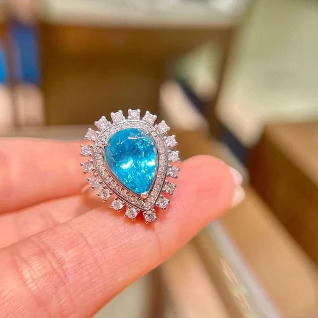 Blue Zircon Flower Cluster Ring