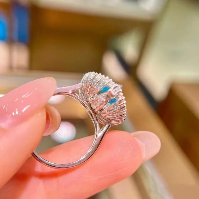 Blue Zircon Flower Cluster Ring