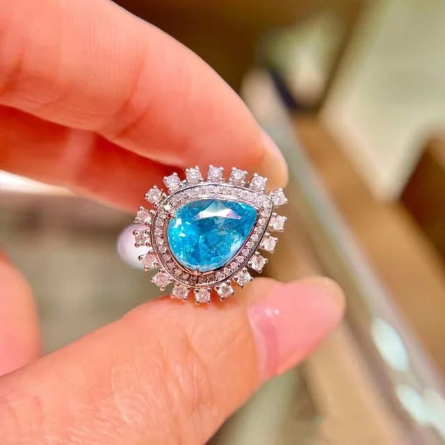 Blue Zircon Flower Cluster Ring