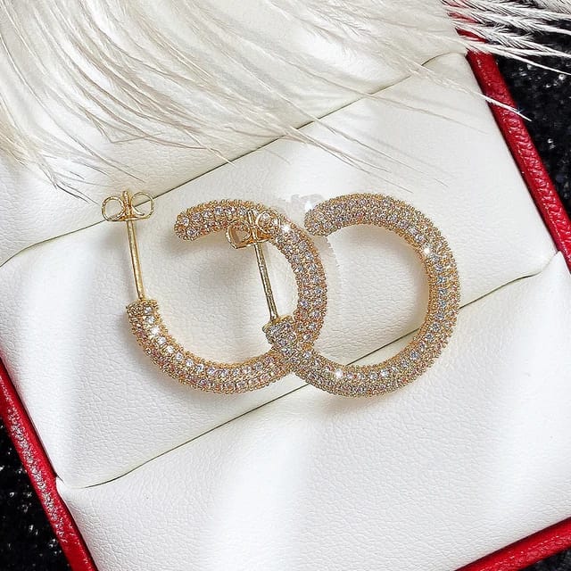 18K Gold-Plated Hip Hop Zircon Hoop Earrings