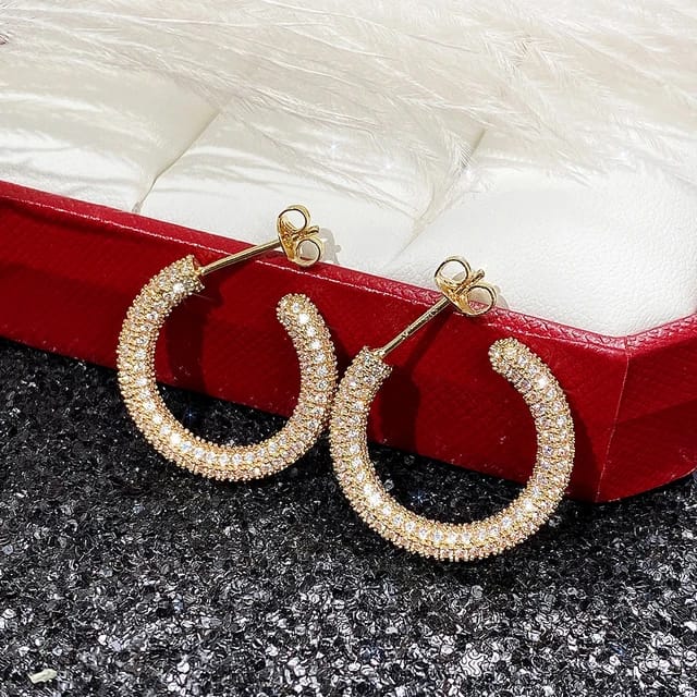 18K Gold-Plated Hip Hop Zircon Hoop Earrings