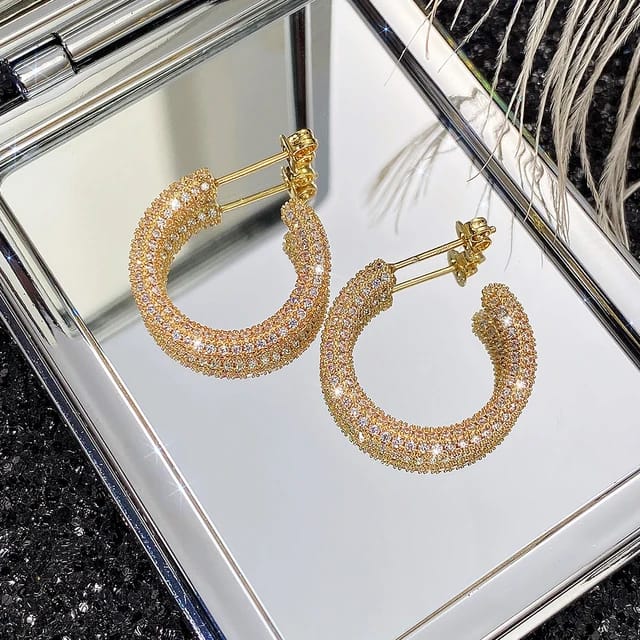 18K Gold-Plated Hip Hop Zircon Hoop Earrings