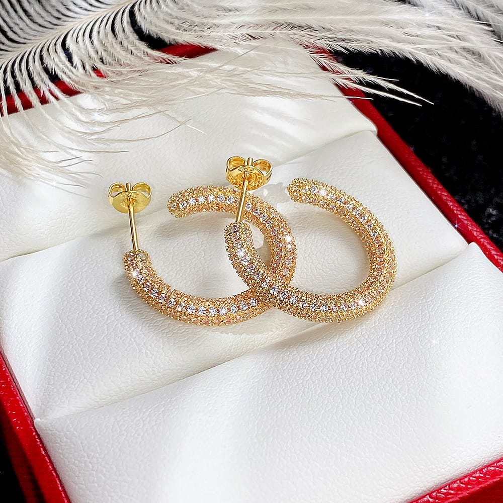 18K Gold-Plated Hip Hop Zircon Hoop Earrings