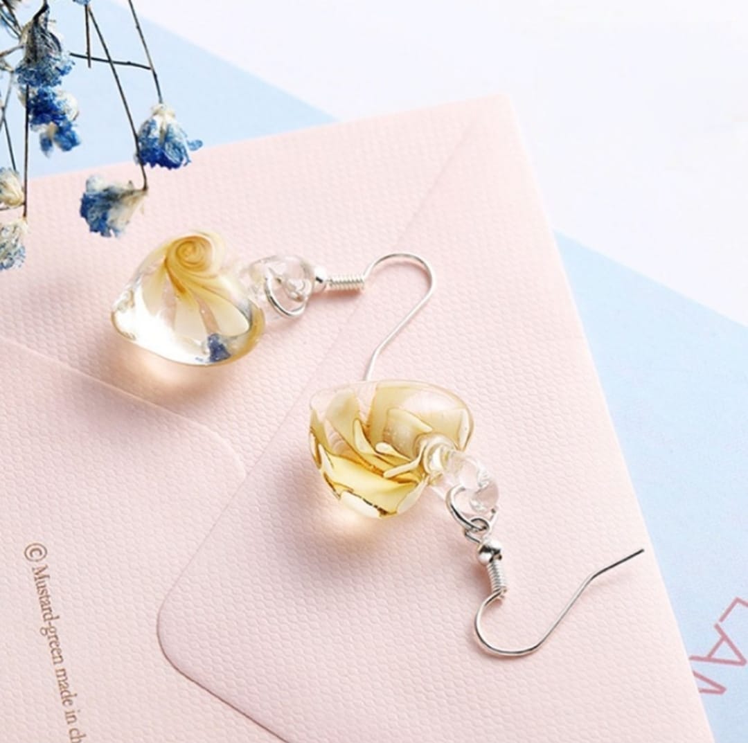 Heart-Shaped Multi-Color Glass Flower Earrings