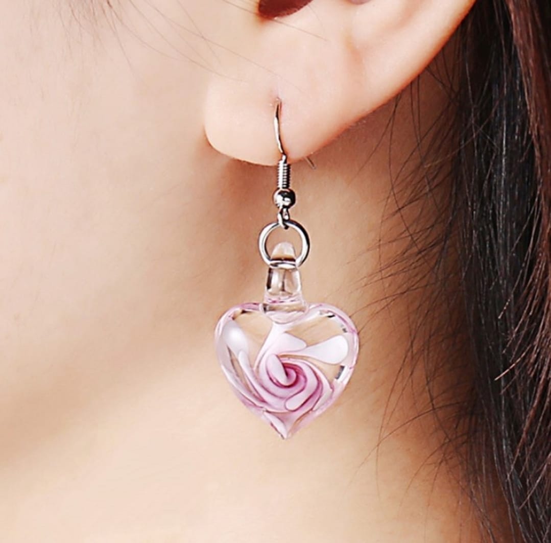 Heart-Shaped Multi-Color Glass Flower Earrings