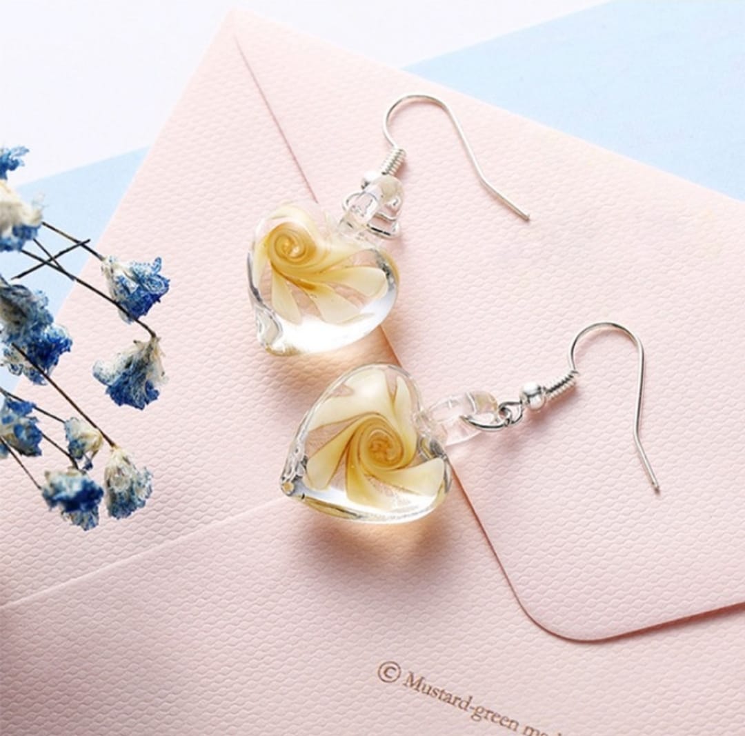 Heart-Shaped Multi-Color Glass Flower Earrings